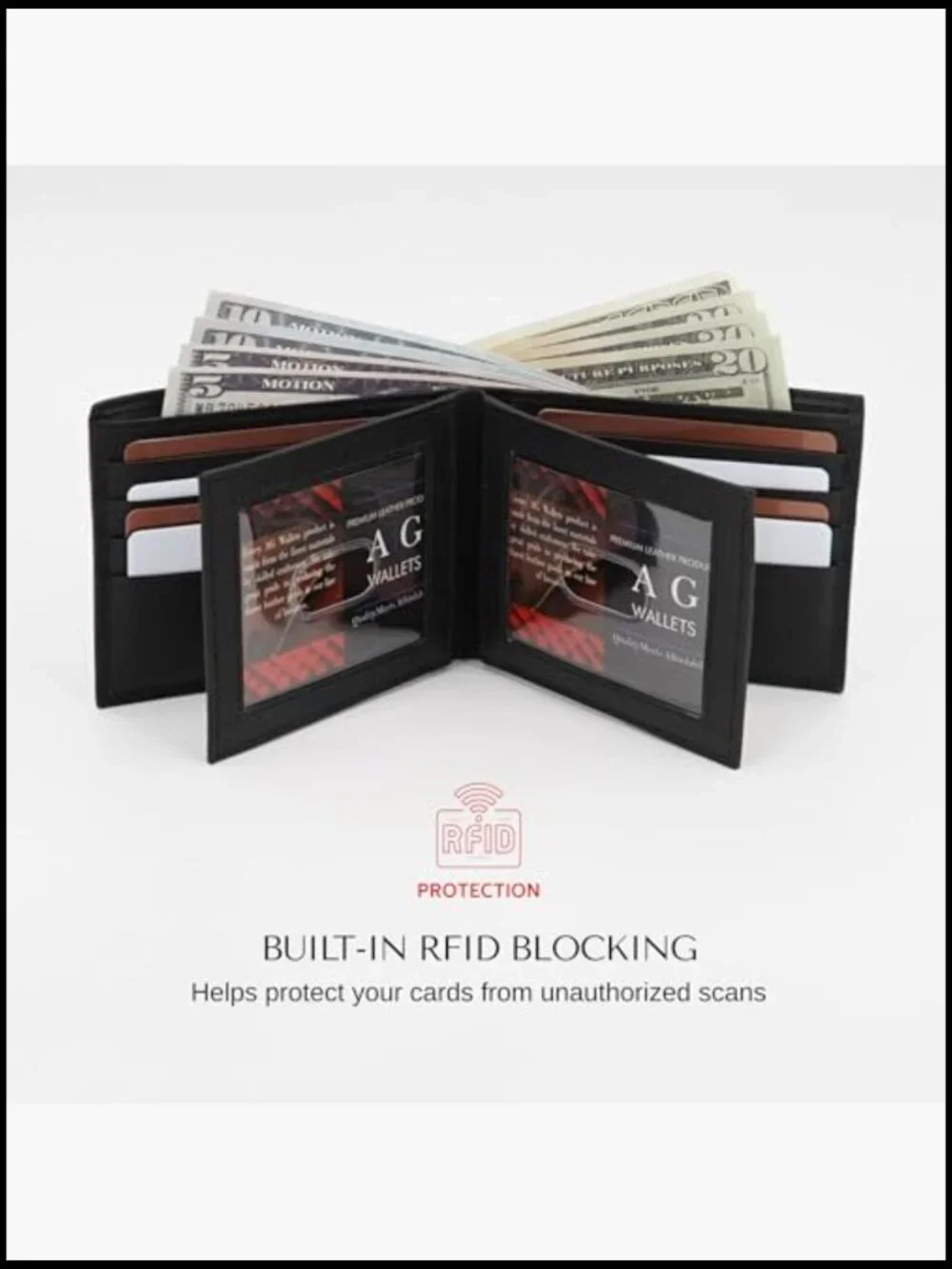 Bifold Leather Wallet with RFID Blocking, 14 Card Slots, Zipper Coin Pocket